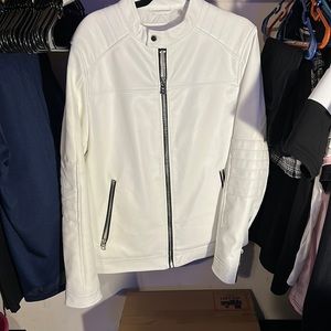 Calvin Klein Men's White Leather "Motorcycle Jacket" size Medium